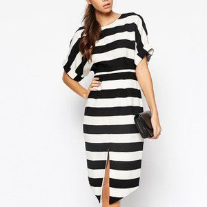 ASOS PETITE Stripe Wiggle Dress with Split Front and Wrap Back (4P, Black/White)